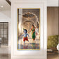 Little kanha With Maa Yashoda Glass Finish Vertical Wall Art