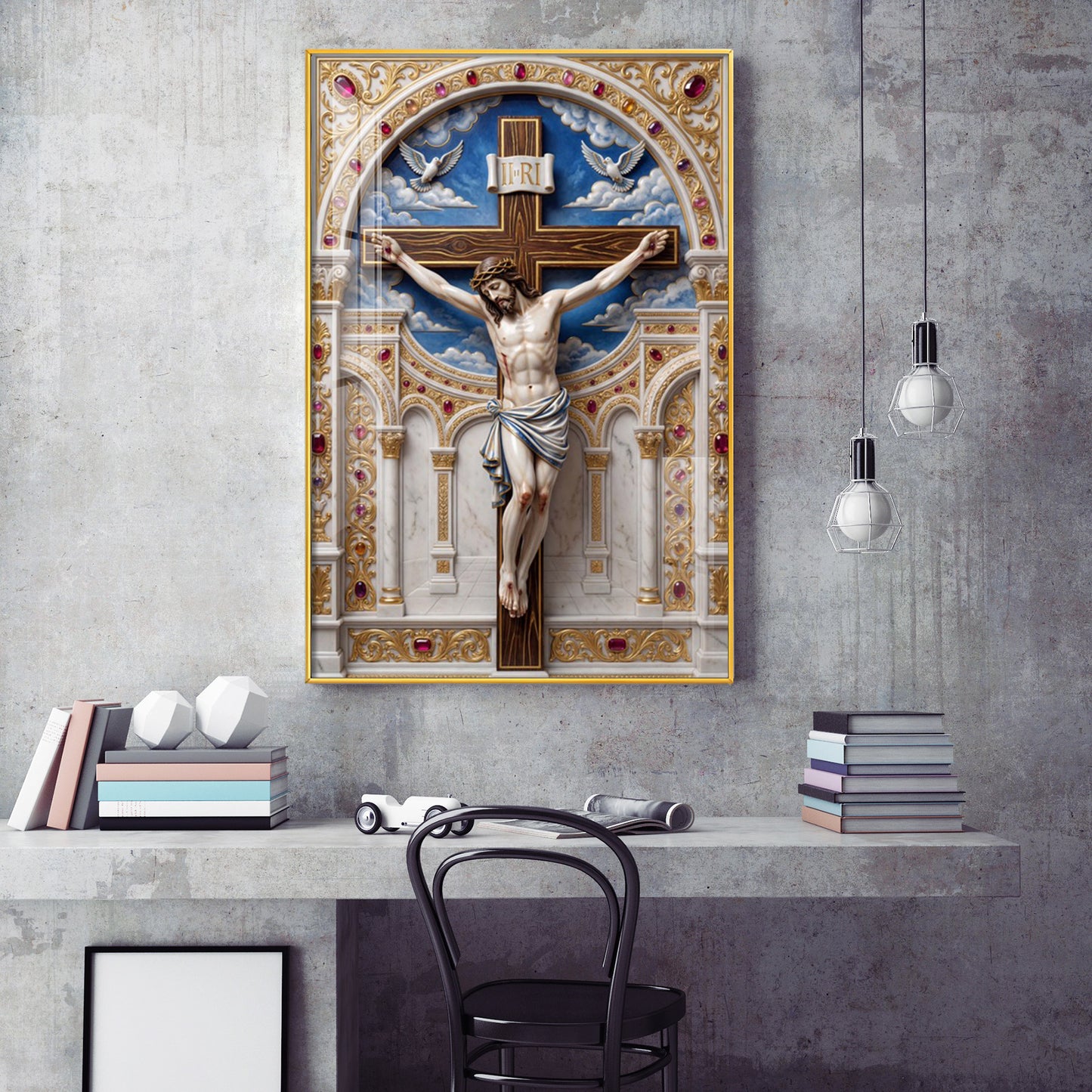 Embrace of the Cross Glass Finish Vertical Wall Art