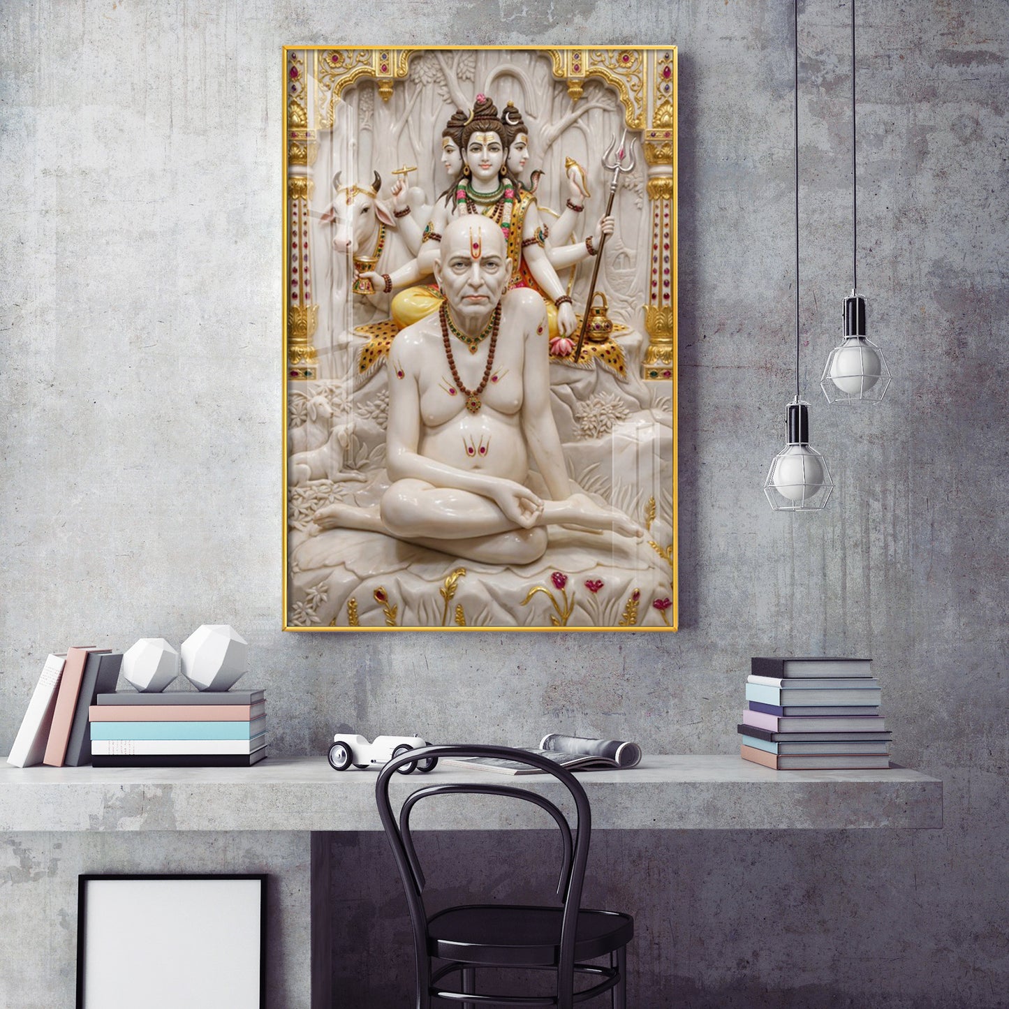 Swami Samarth Glass Finish Vertical Wall Art