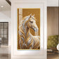 Horse In Gold & Silver Mane Glass Finish Vertical Wall Art