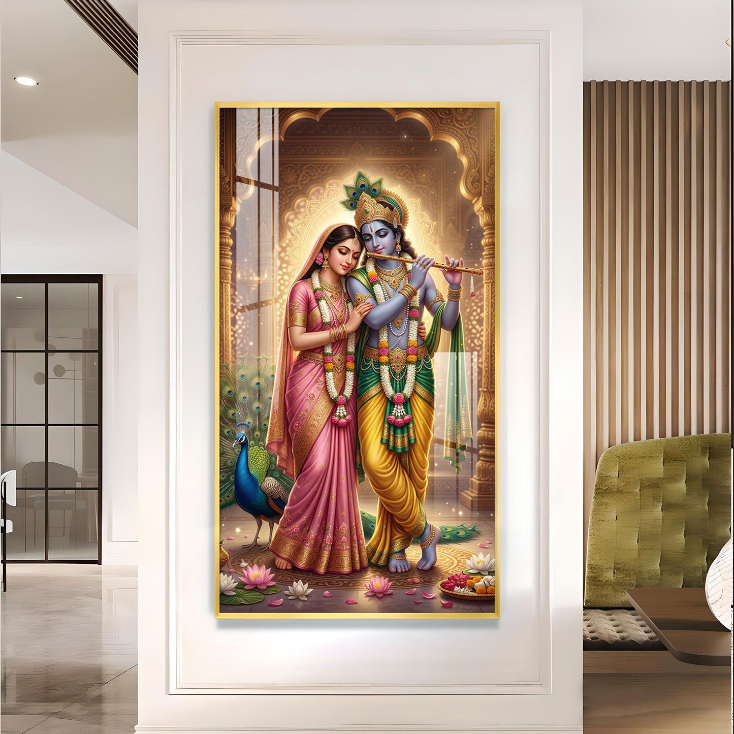 Eternal Bond of Radha Krishna Glass Finish Vertical Wall Art