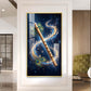 Flute With Peacock Feathers Glass Finish Vertical Wall Art