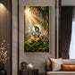 Lord Krishna Playing Flute In Garden Glass Finish Vertical Wall Art