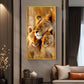 Lioness Cub Cuddling Glass Finish Vertical Wall Art