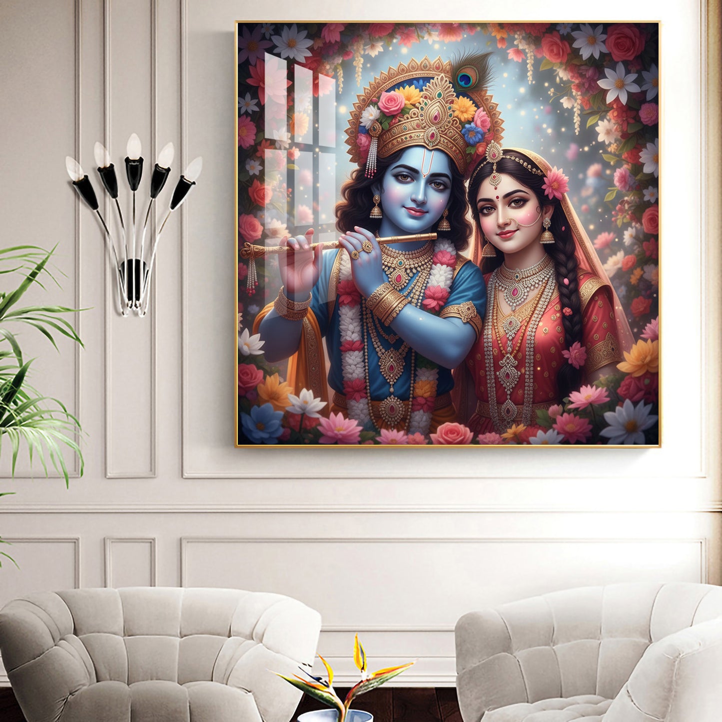 Divine Shri Radha Krishna Glass Finish Square Wall Art