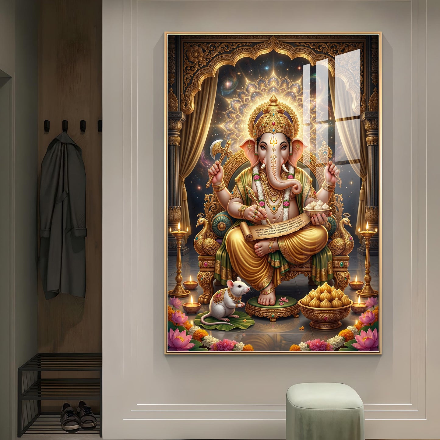 Jai Ganapathi Deva Glass Finish Vertical Wall Art