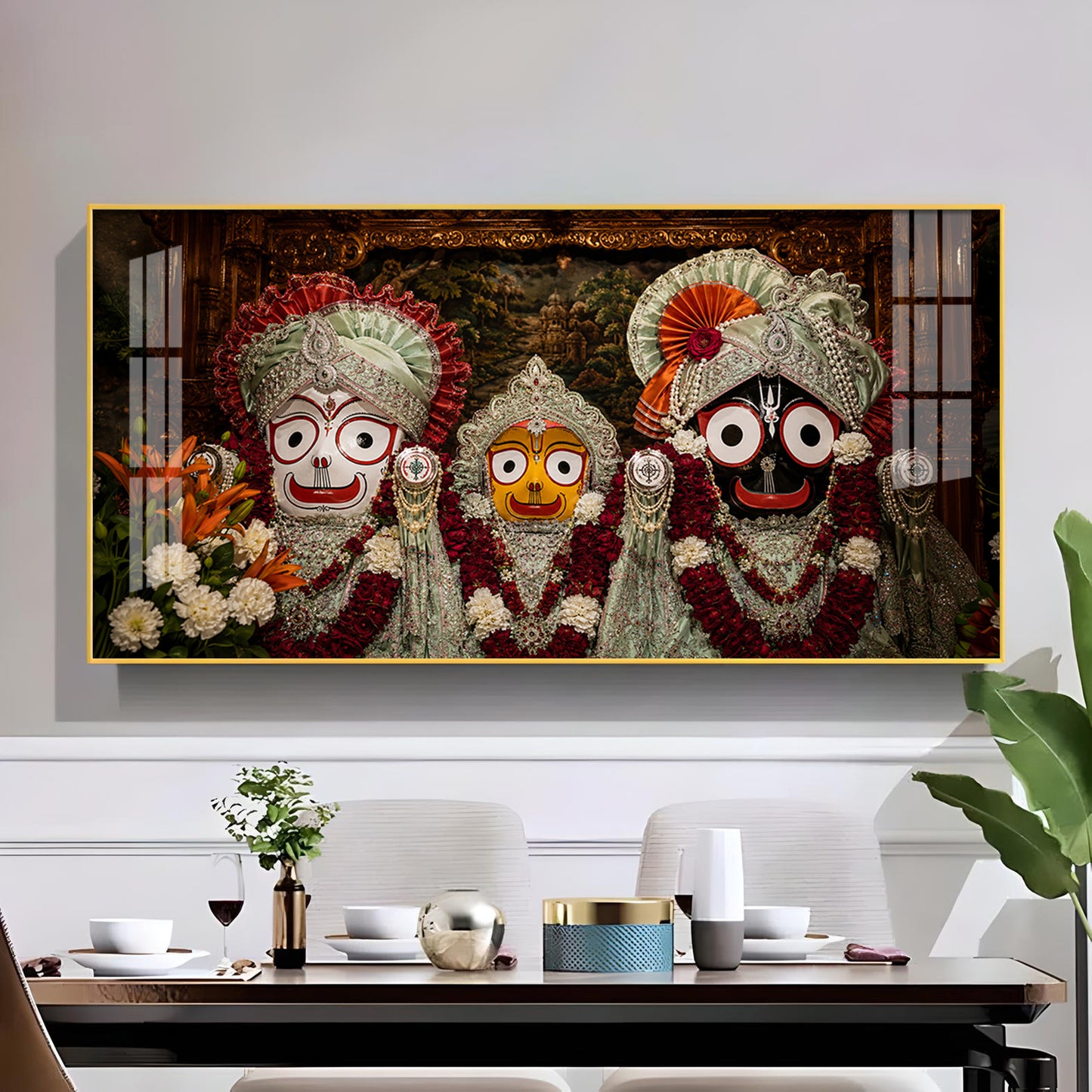 Lord Jagannath, Balabhadra, & Subhadra Glass Finish Horizontal Wall Art