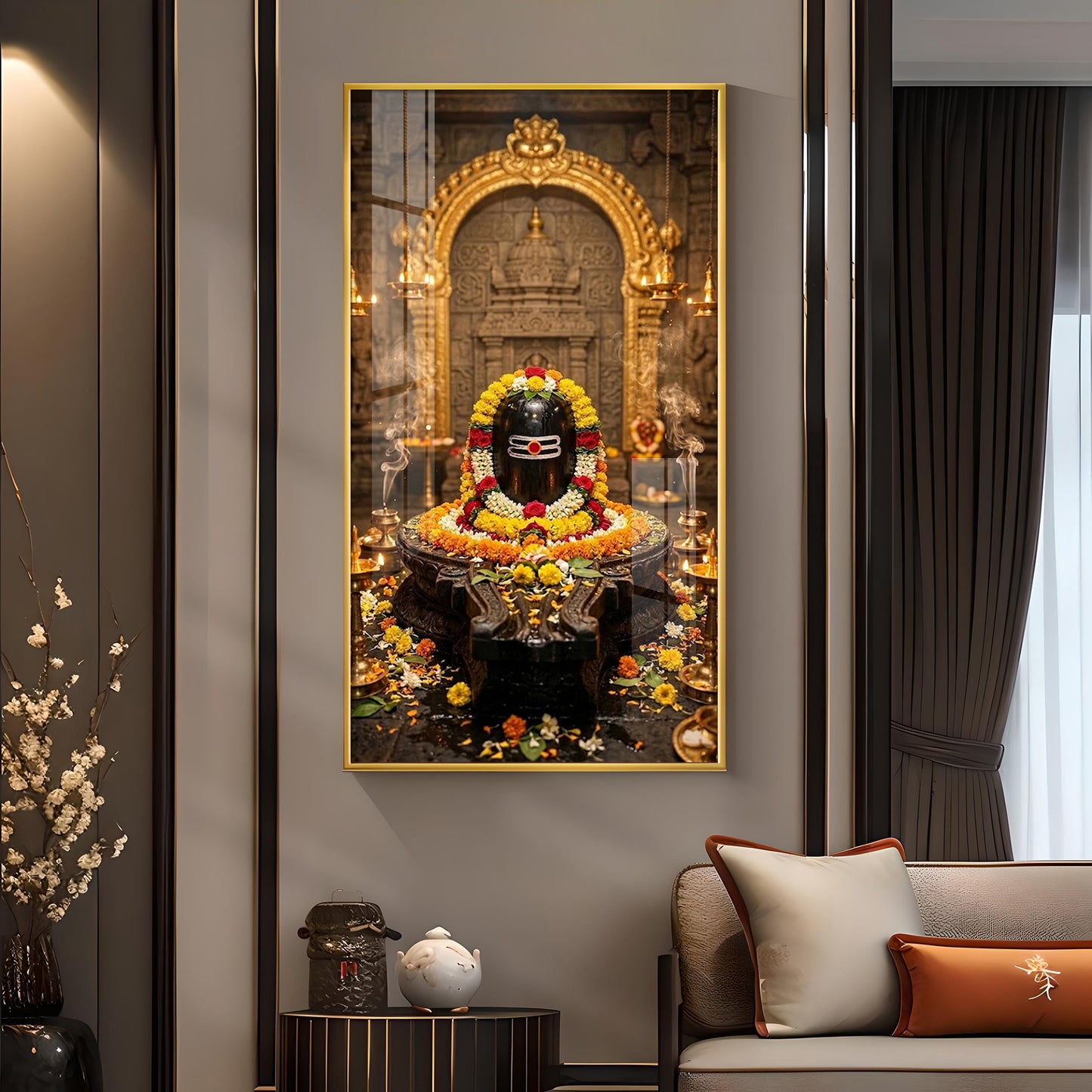 Shivling Mahakaleshwar Glass Finish Vertical Wall Art