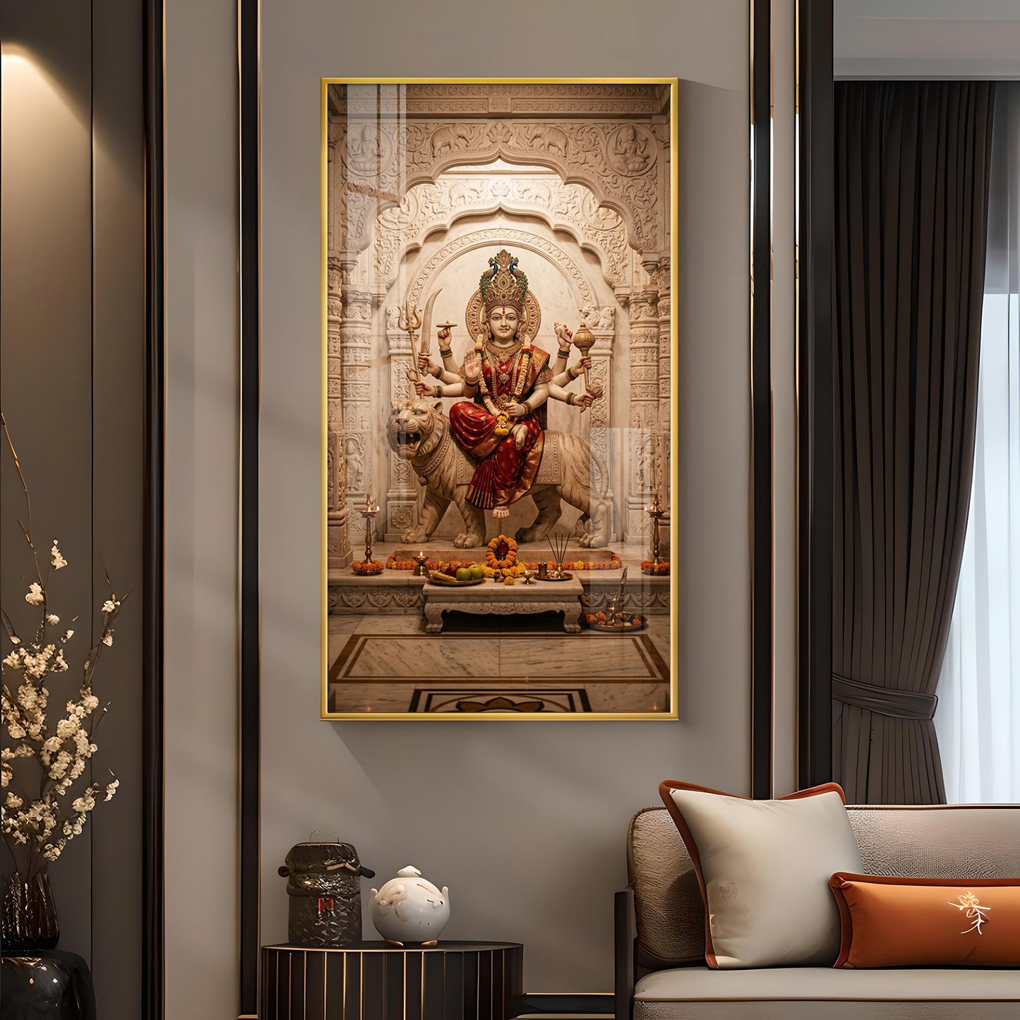 Hindu Goddess Durga Maa Glass Finish Vertical Wall Art