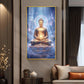 Meditating Lord Buddha Glass Finish Vertical Wall Art