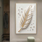 White & Gold Finish Feather Glass Finish Vertical Wall Art