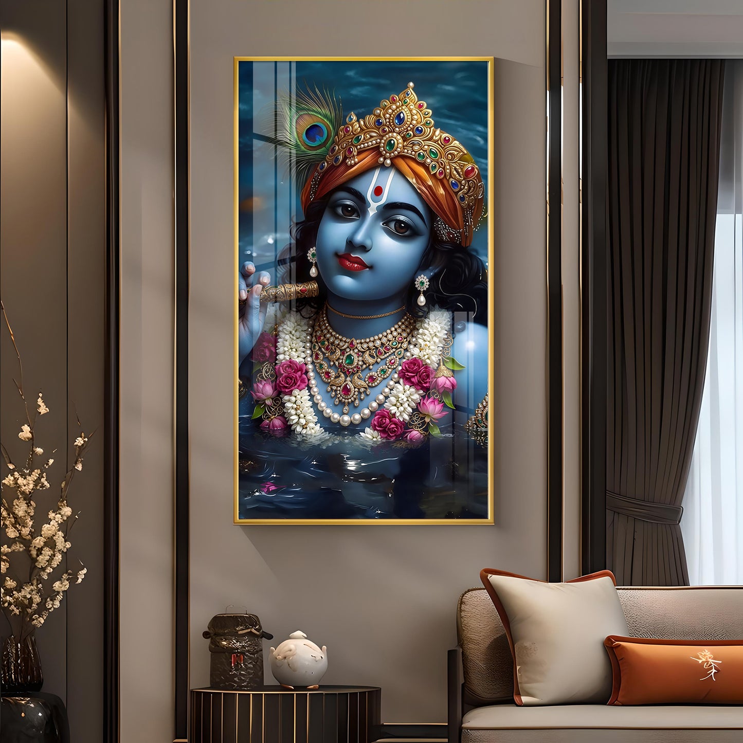 Shri Banke Bihari Glass Finish Vertical Wall Art