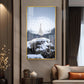 Dazzling Pearl Peacock Glass Finish Vertical Wall Art