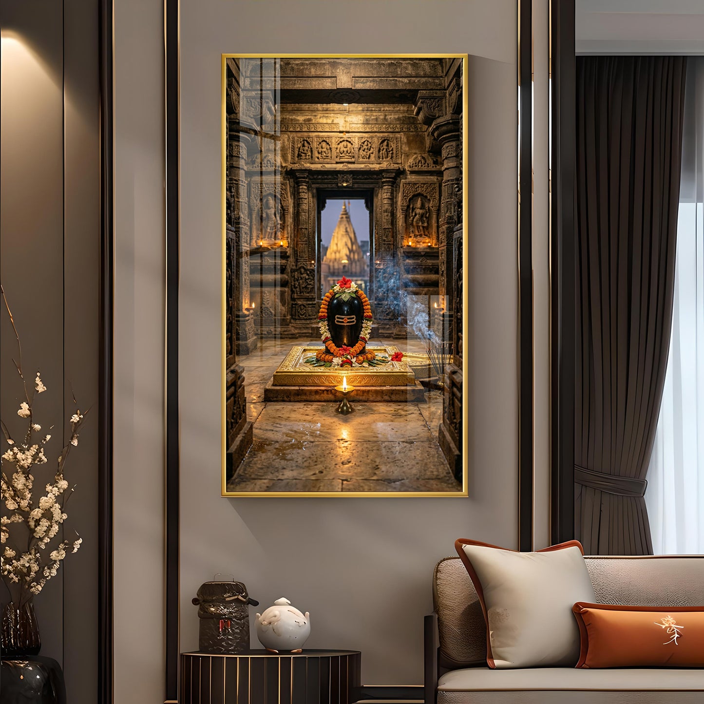 Divine Shiva Lingam Glass Finish Vertical Wall Art