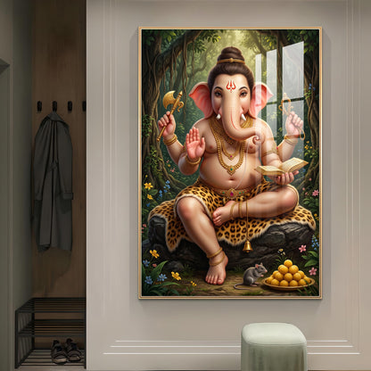 God Vighnaharta Glass Finish Vertical Wall Art
