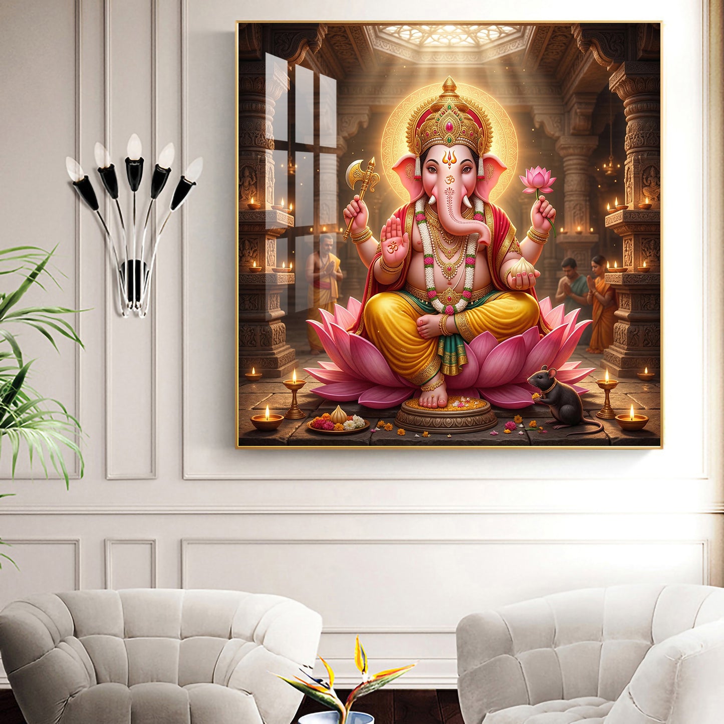 Ganapathi Glass Finish Square Wall Art