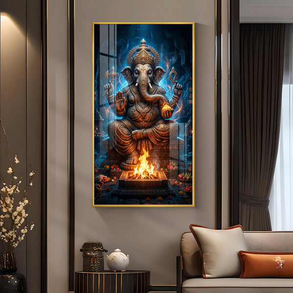 Divine Shree Ganesh Ji Glass Finish Vertical Wall Art