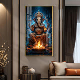 Divine Shree Ganesh Ji Glass Finish Vertical Wall Art