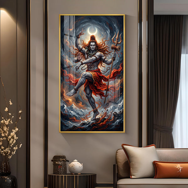 Shiv Sadhana Glass Finish Vertical Wall Art