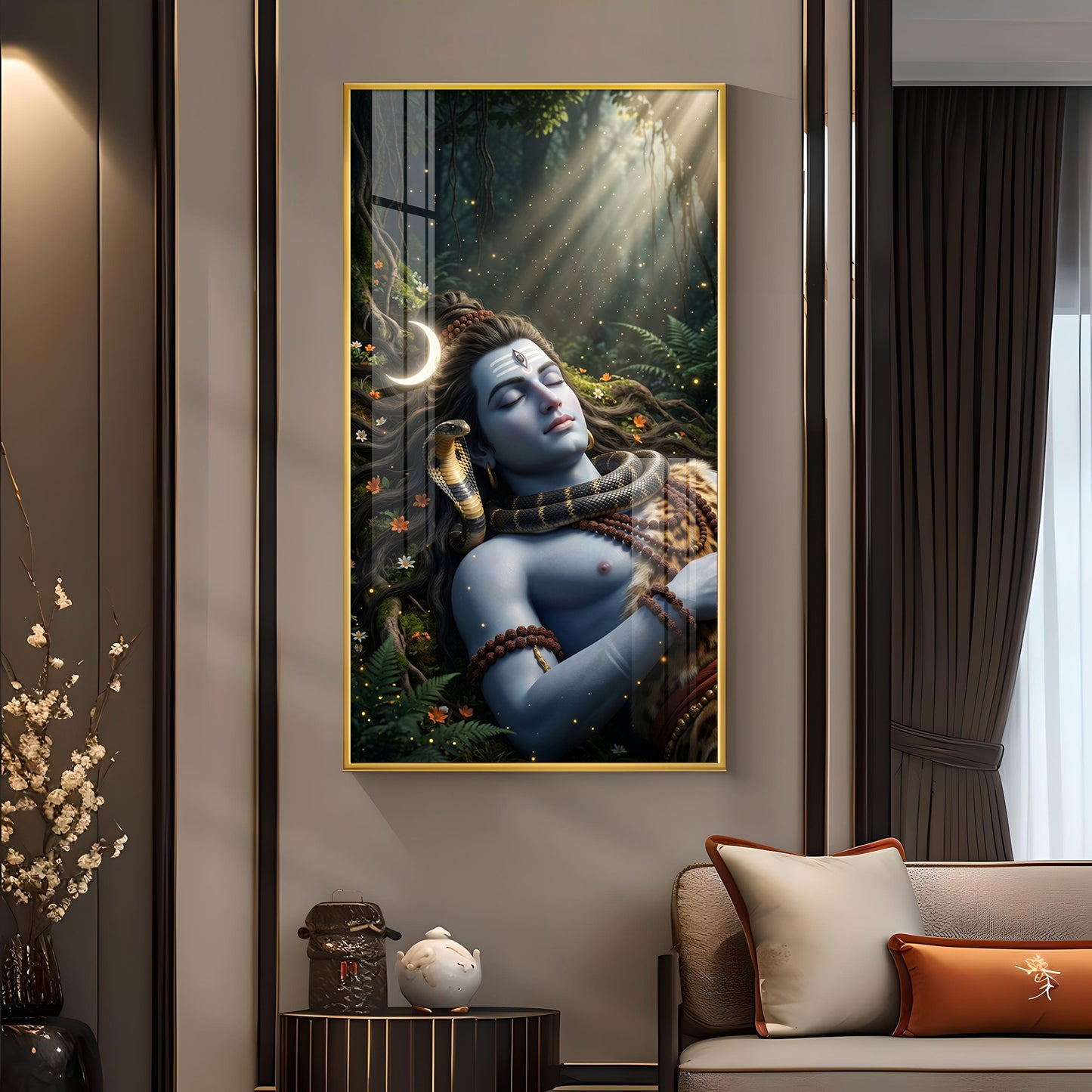 Hindu Deity Shiva Glass Finish Vertical Wall Art