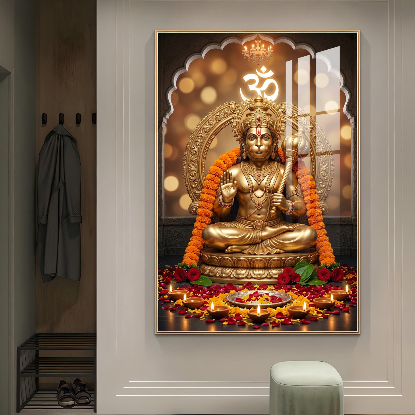 Samriddhi Hanuman Ji Glass Finish Vertical Wall Art