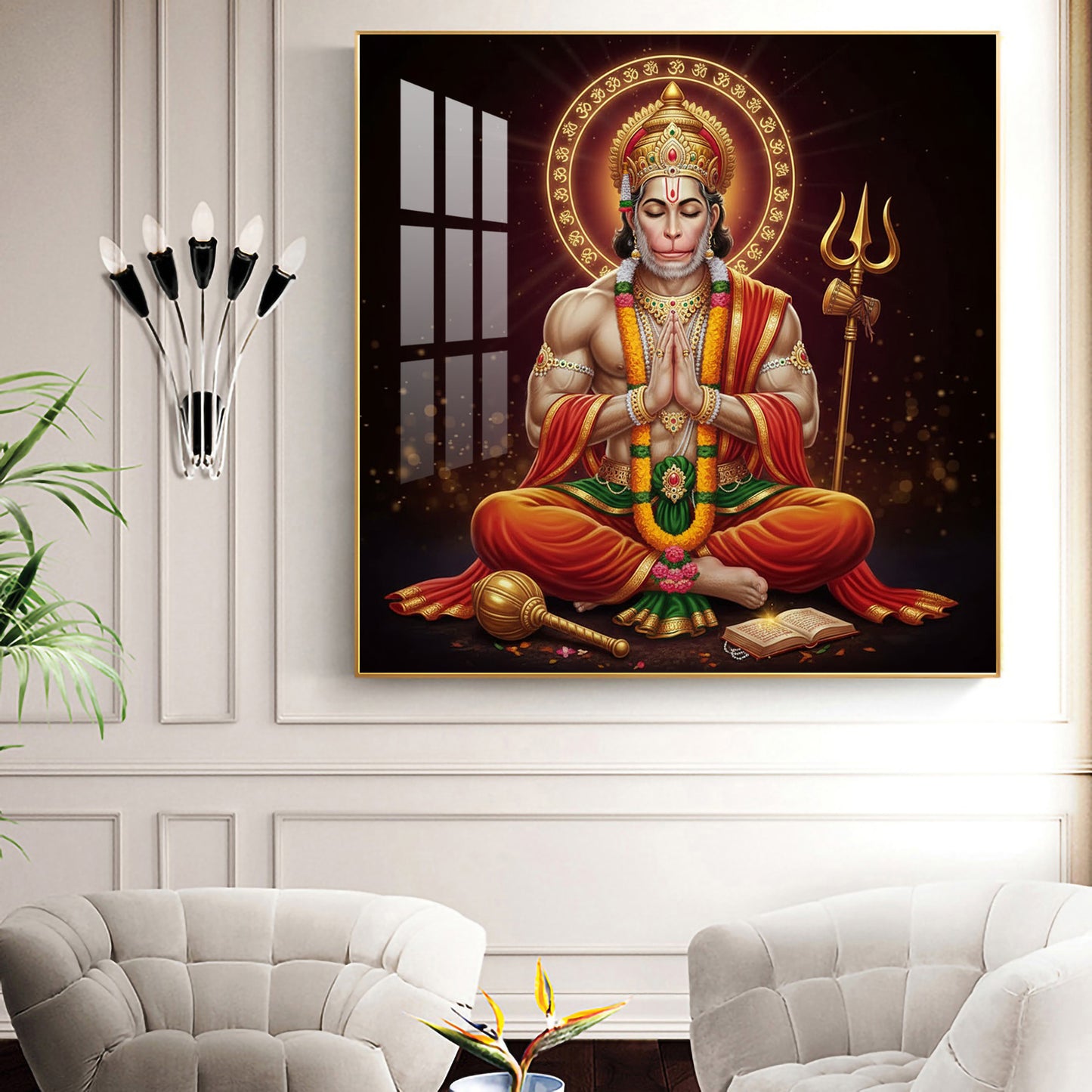 Veer Hanuman Ji Glass Finish Square Wall Art