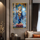 Lord Krishna With Flute Glass Finish Vertical Wall Art