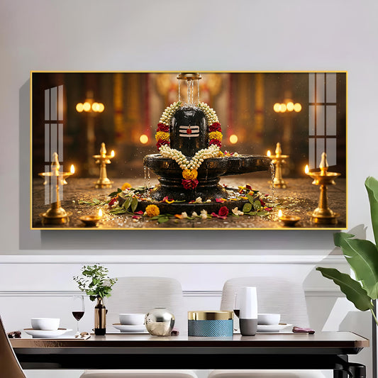 Shivling Eternal Devotion Glass Finish Horizontal Wall Art