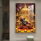 Lord Ganesha Holding A Flute Glass Finish Vertical Wall Art