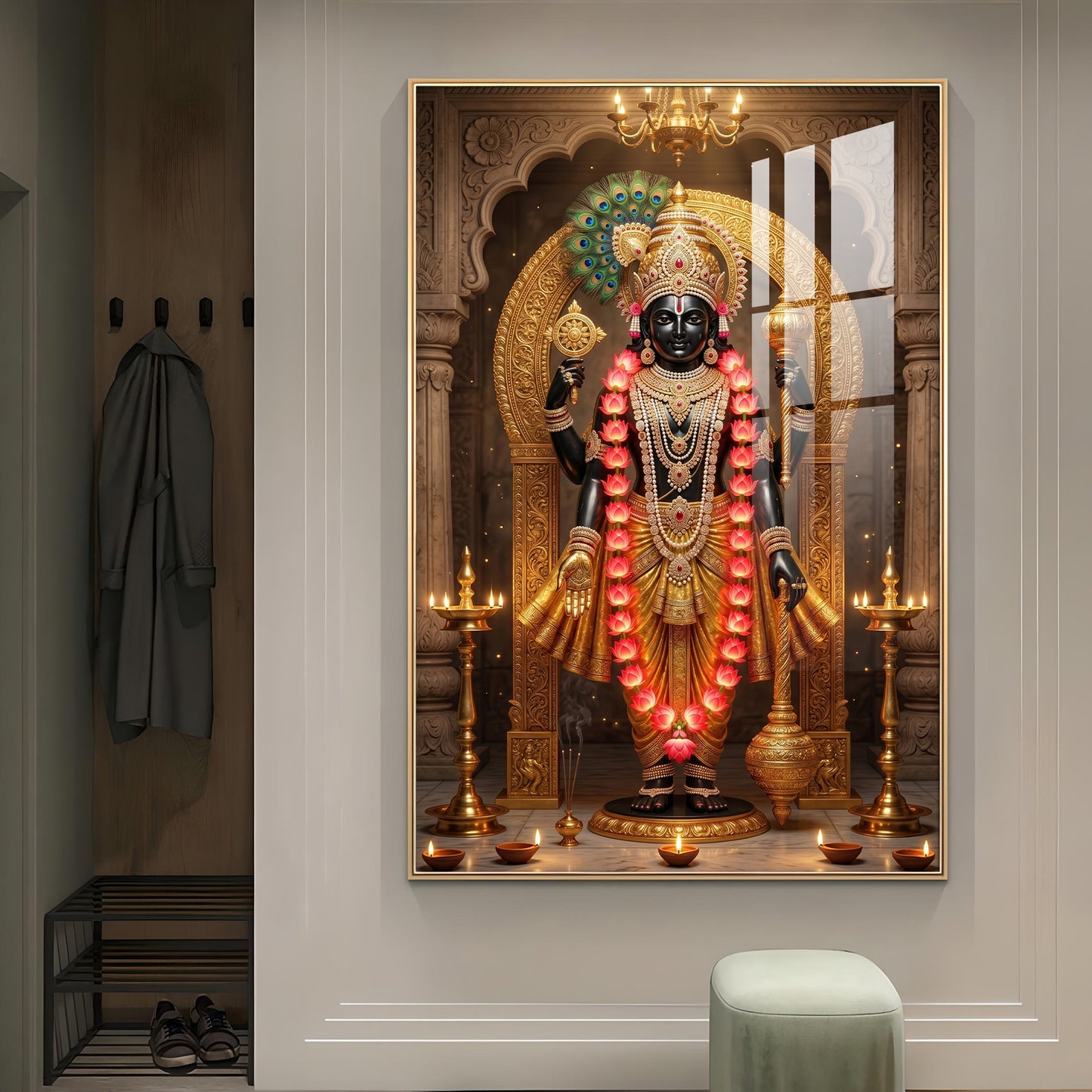 Hindu Deity Lord Venkateswara Glass Finish Vertical Wall Art