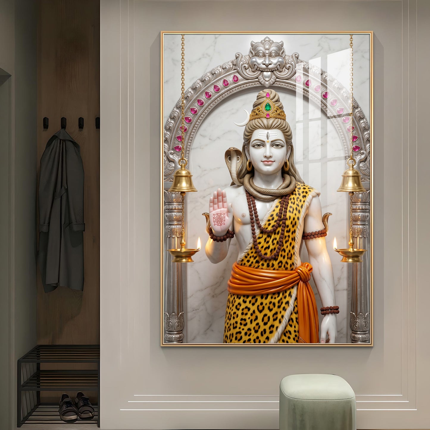 Lord Shiva In A Serene Pose Glass Finish Vertical Wall Art