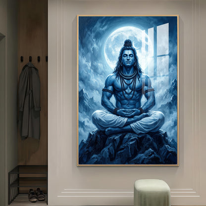 Divine Shiv Ji Glass Finish Vertical Wall Art