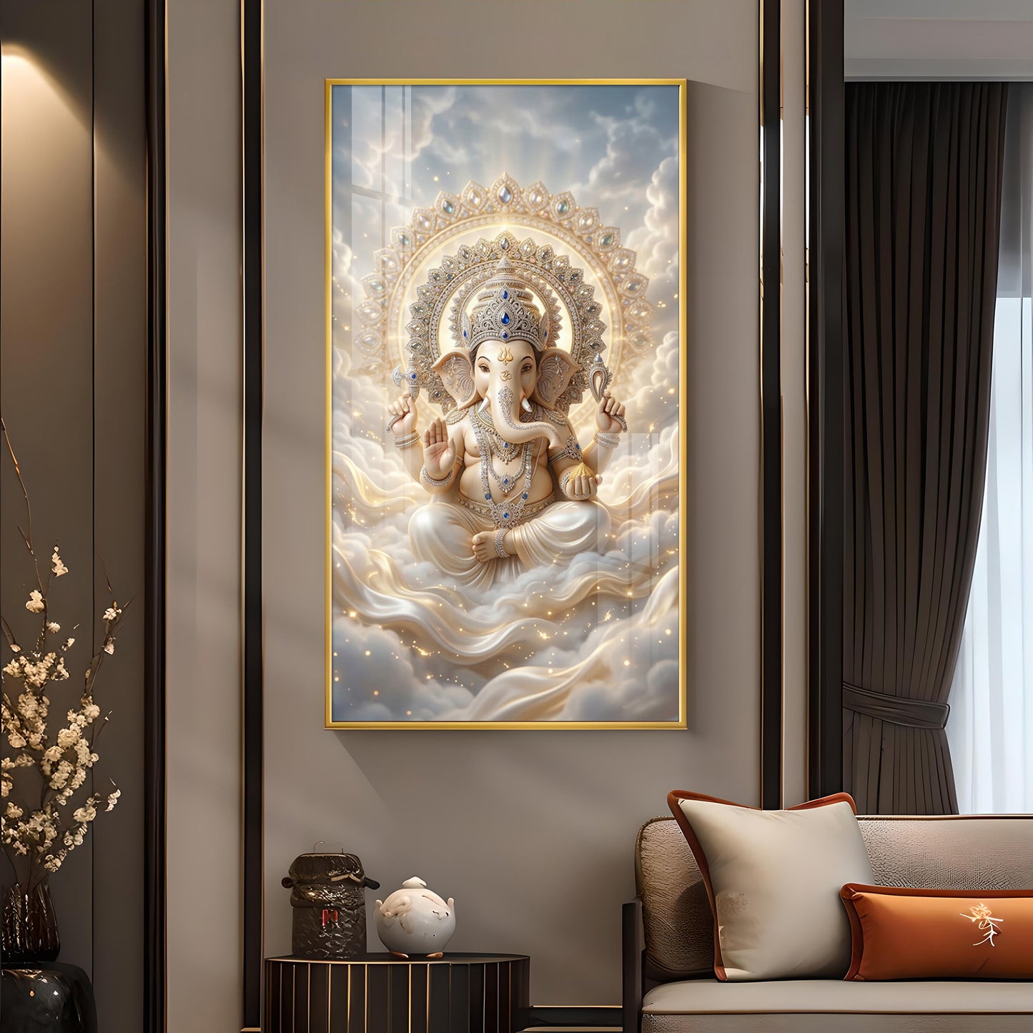 Ganpati Bappa Maurya Glass Finish Vertical Wall Art