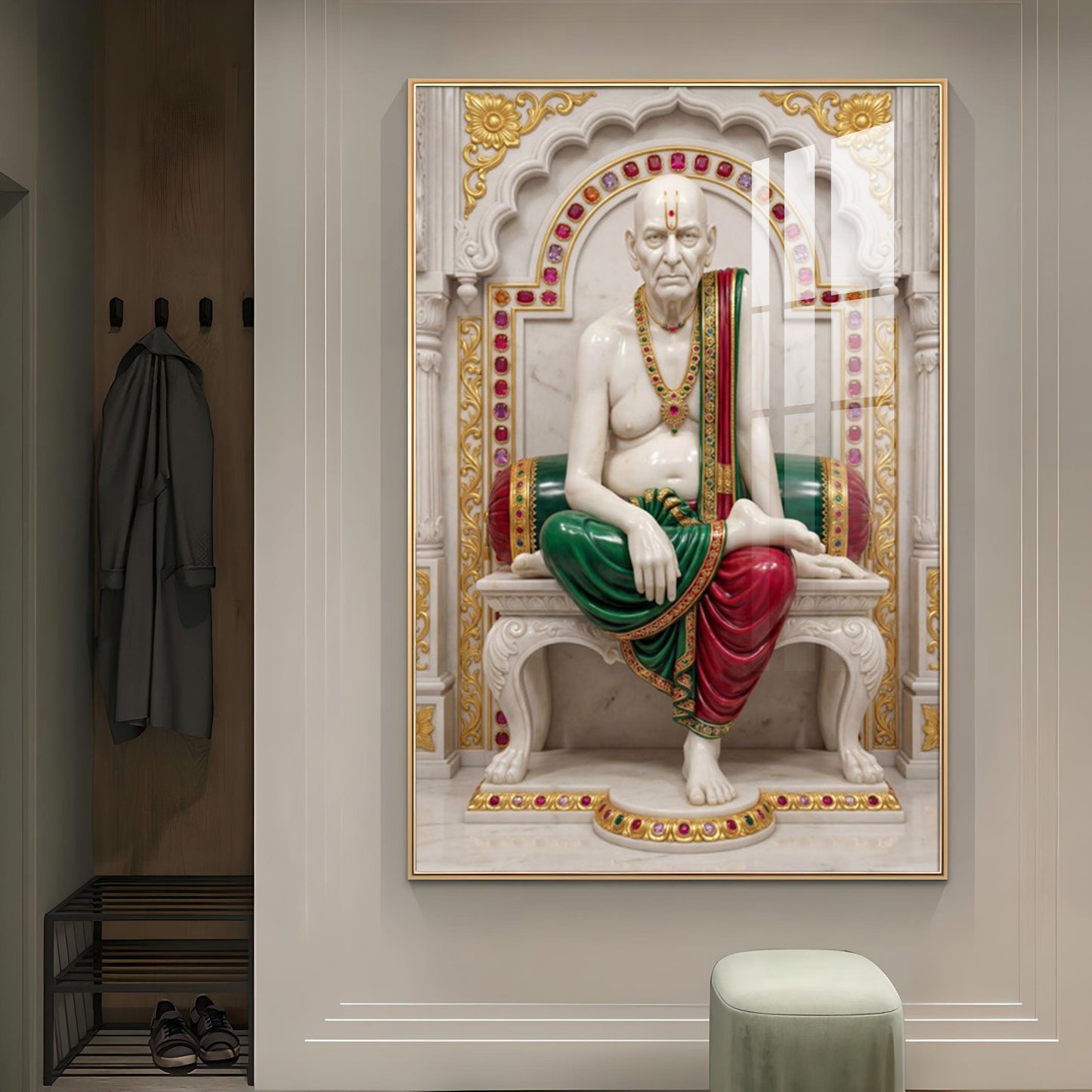 Jai Swami Samarth Glass Finish Vertical Wall Art