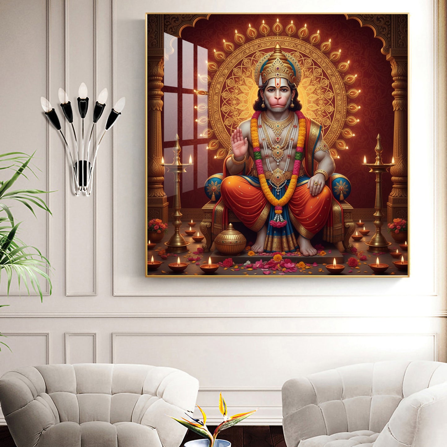 Divine Lord Hanuman Ji Glass Finish Square Wall Art