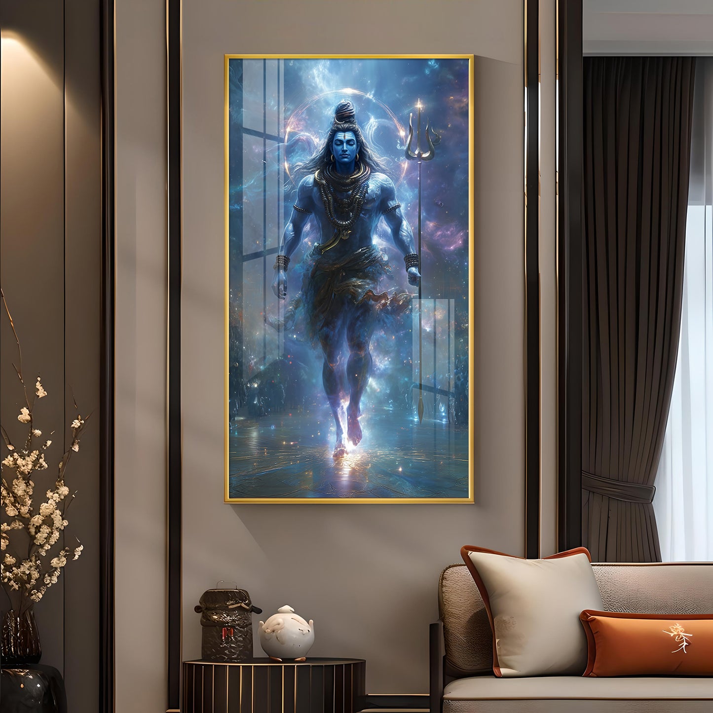 God Bholenath Glass Finish Vertical Wall Art