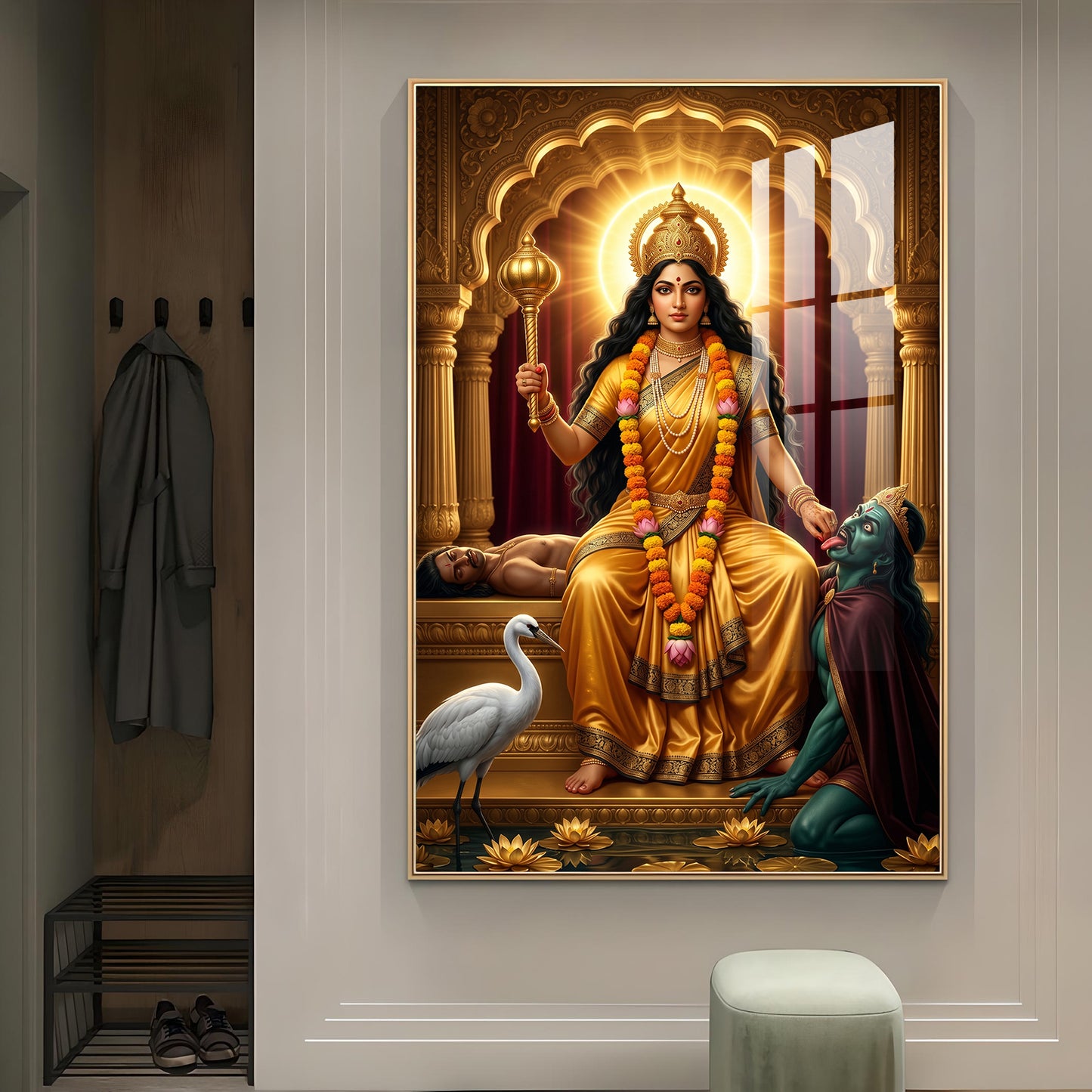 Goddess Baglamukhi Glass Finish Vertical Wall Art