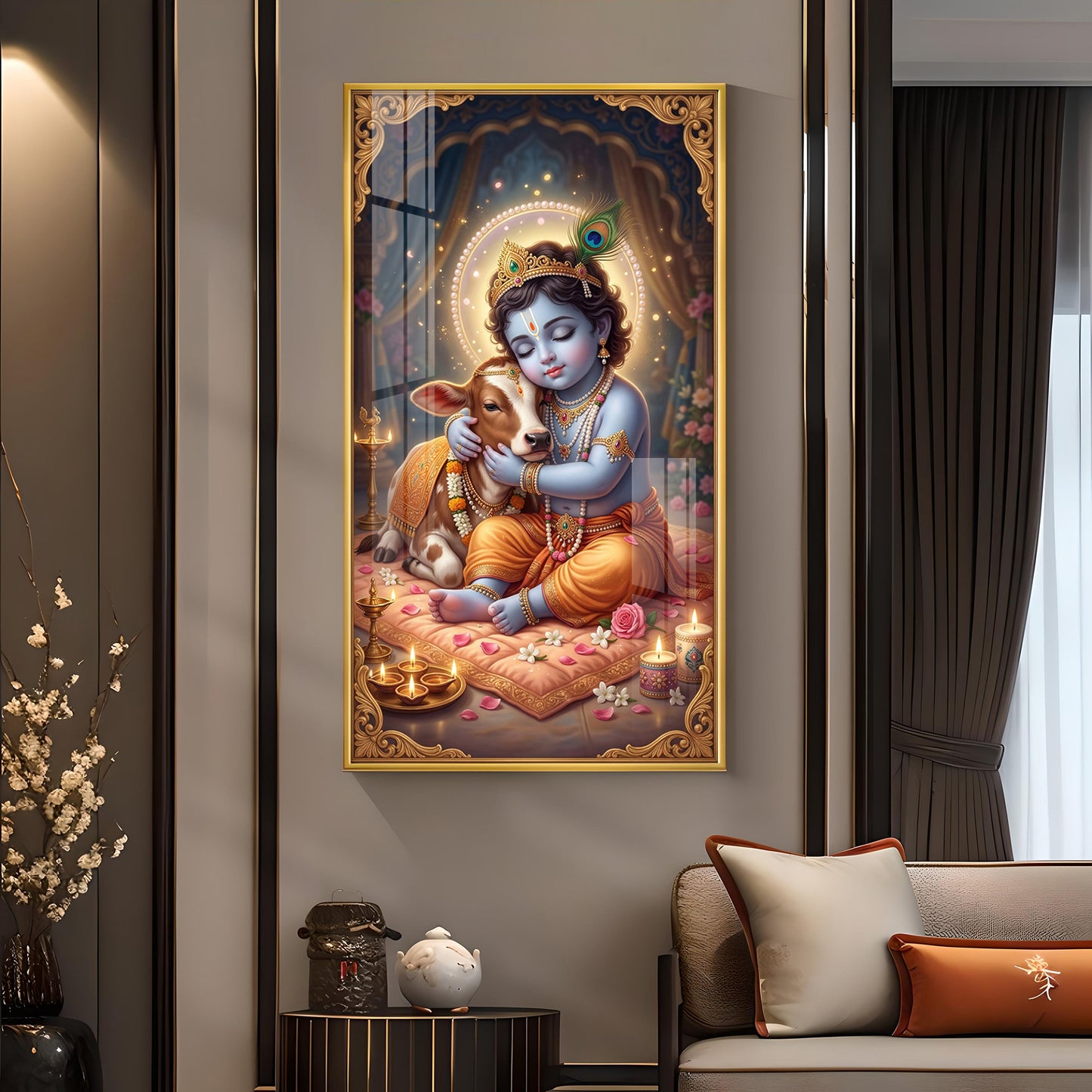 Little Kanha With Calf Glass Finish Vertical Wall Art