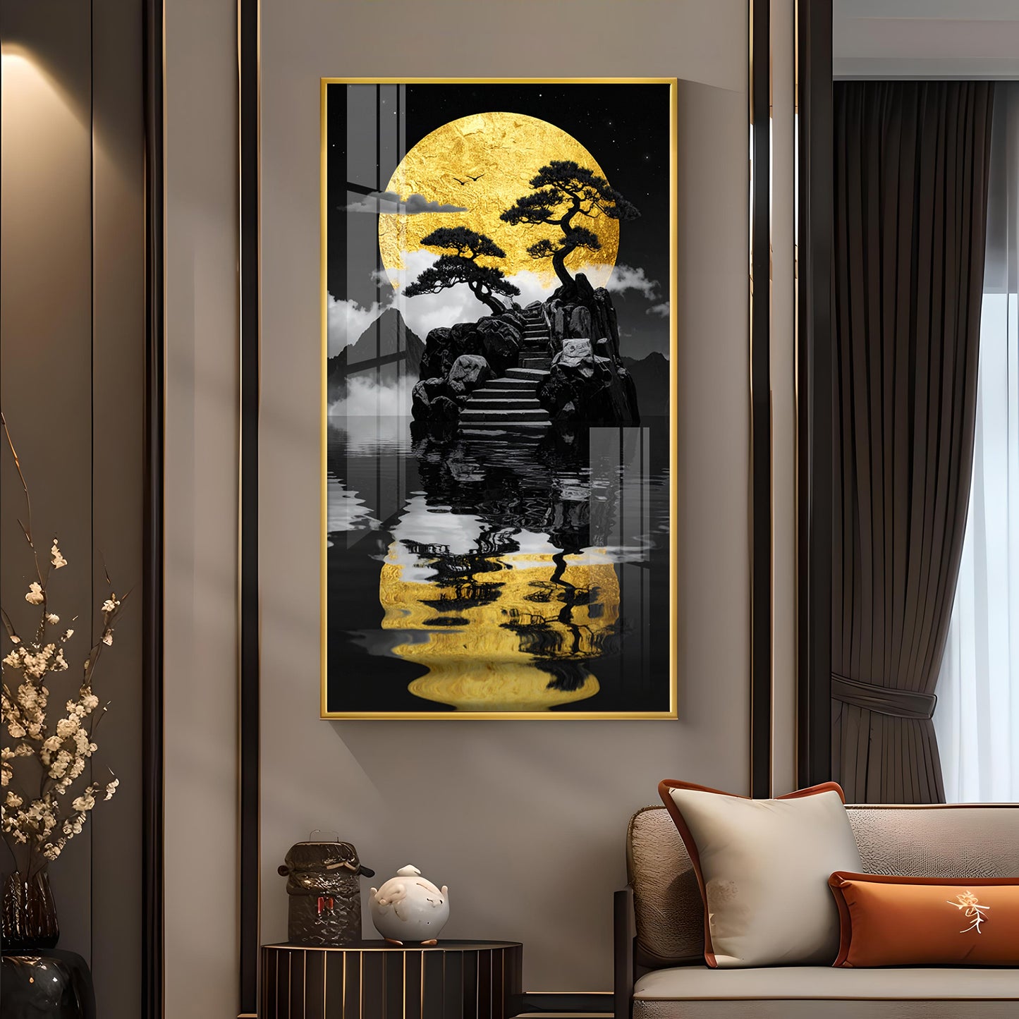 Twilight Tree Serenity Glass Finish Vertical Wall Art