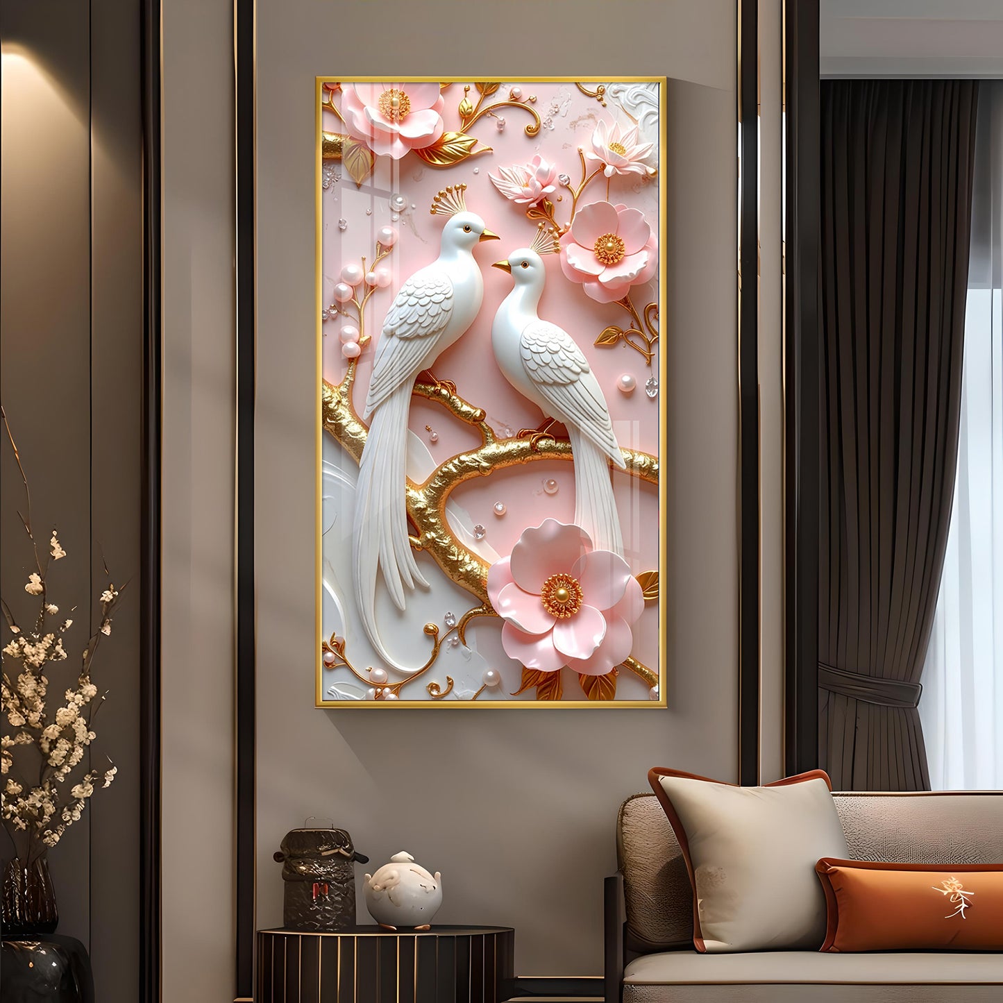 Whimsical Winged Pair Glass Finish Vertical Wall Art