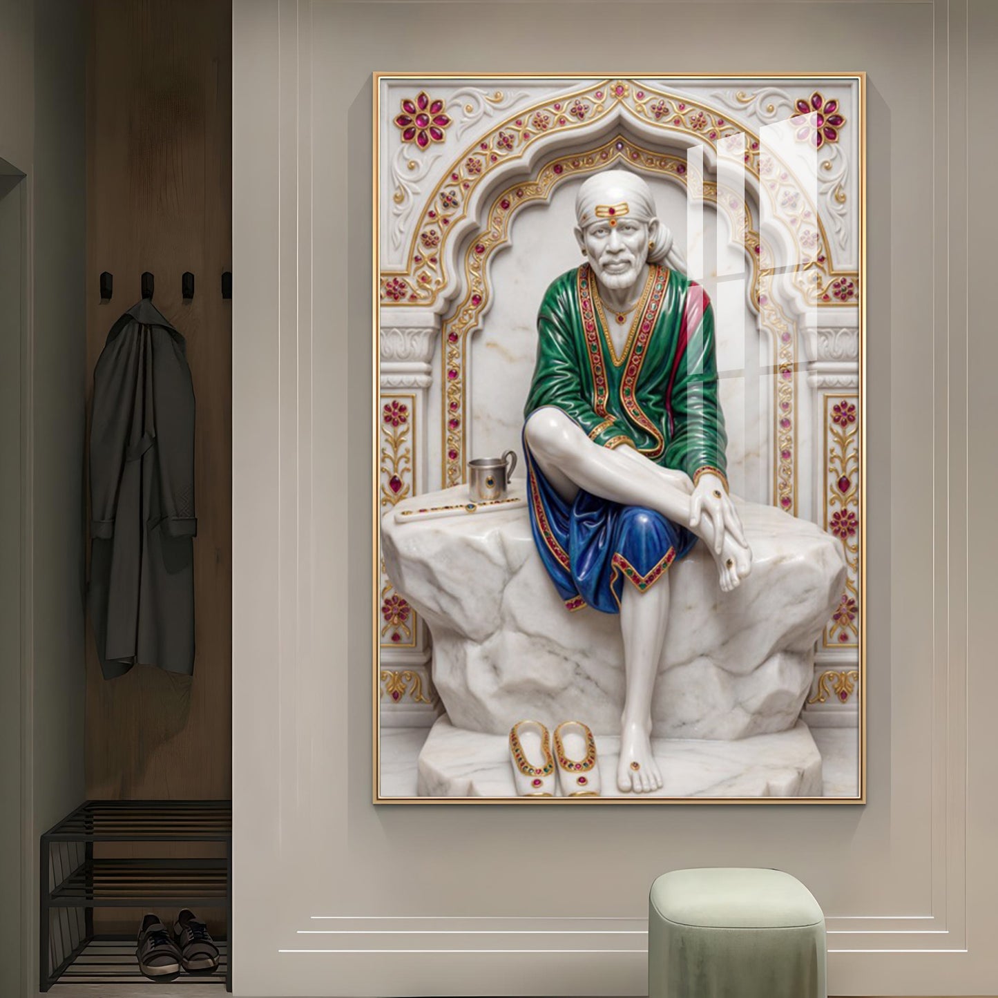 Lord Sai Baba Glass Finish Vertical Wall Art