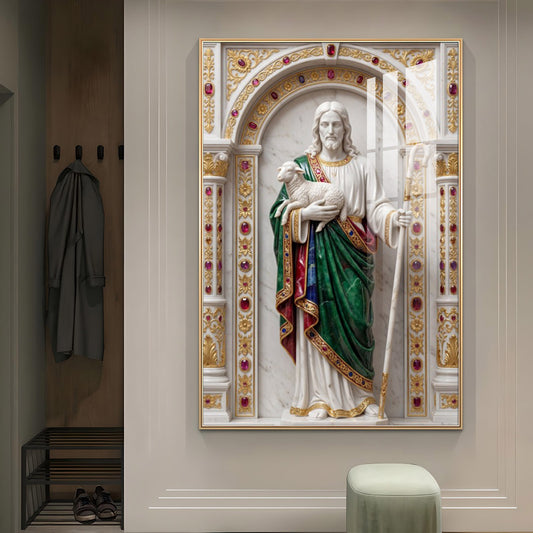 DIvine God jesus Glass Finish Vertical Wall Art