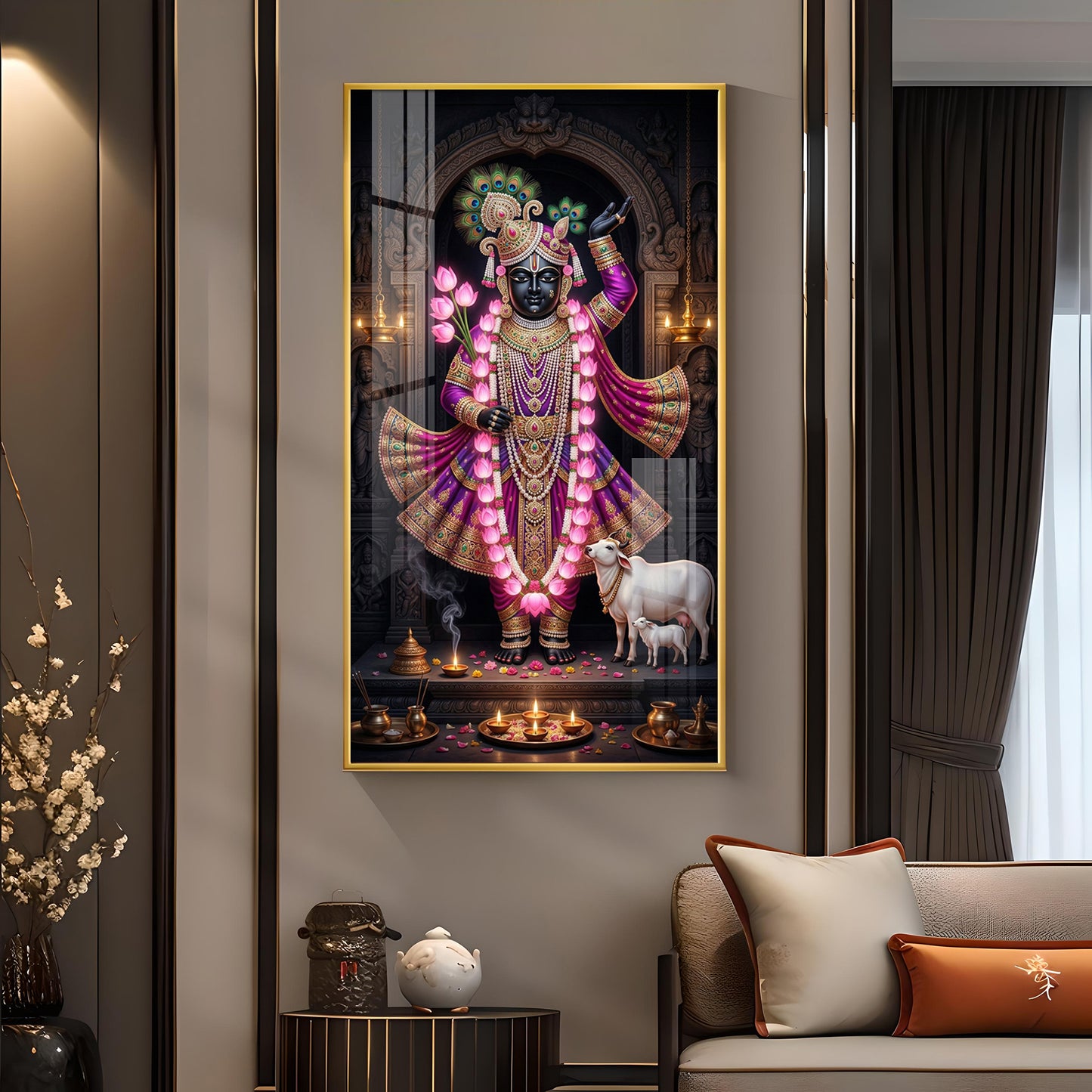 Lord Shrinath Ji Glass Finish Vertical Wall Art