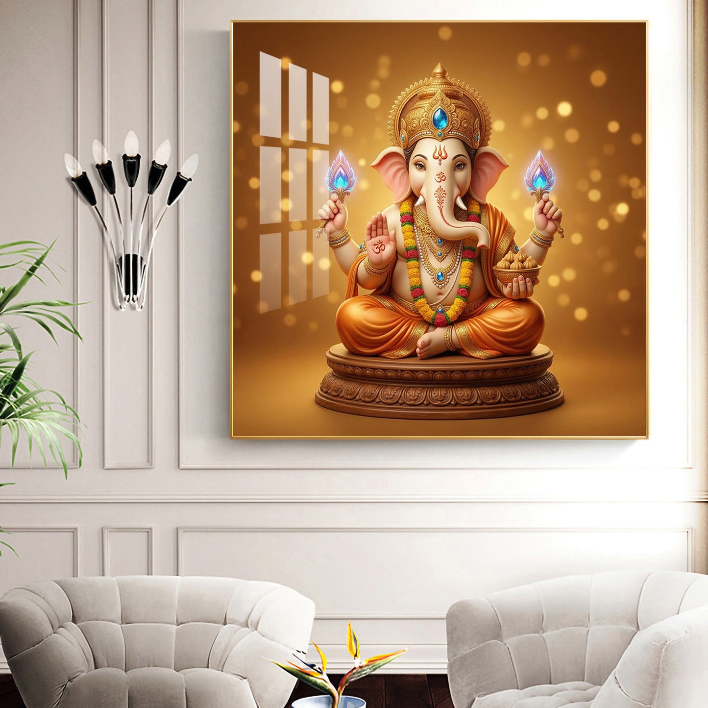 Divine Shree Ganesha ji Glass Finish Square Wall Art