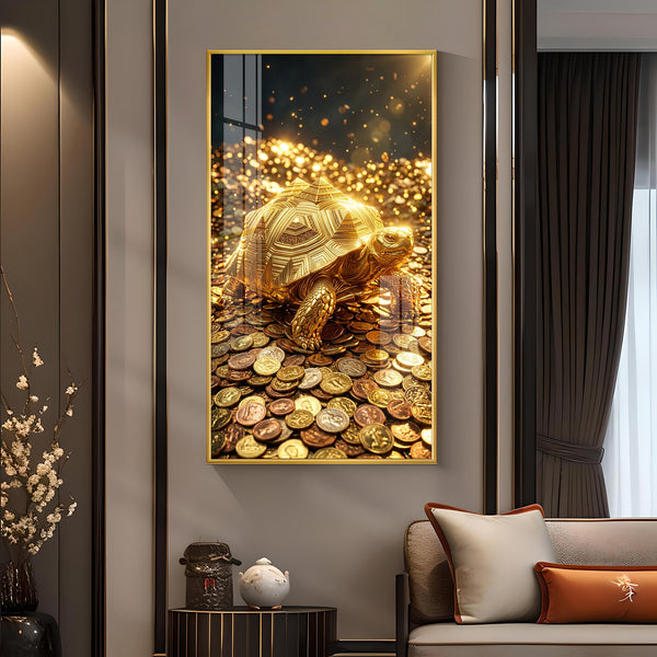 Lucky Turtle Glass Finish Vertical Wall Art