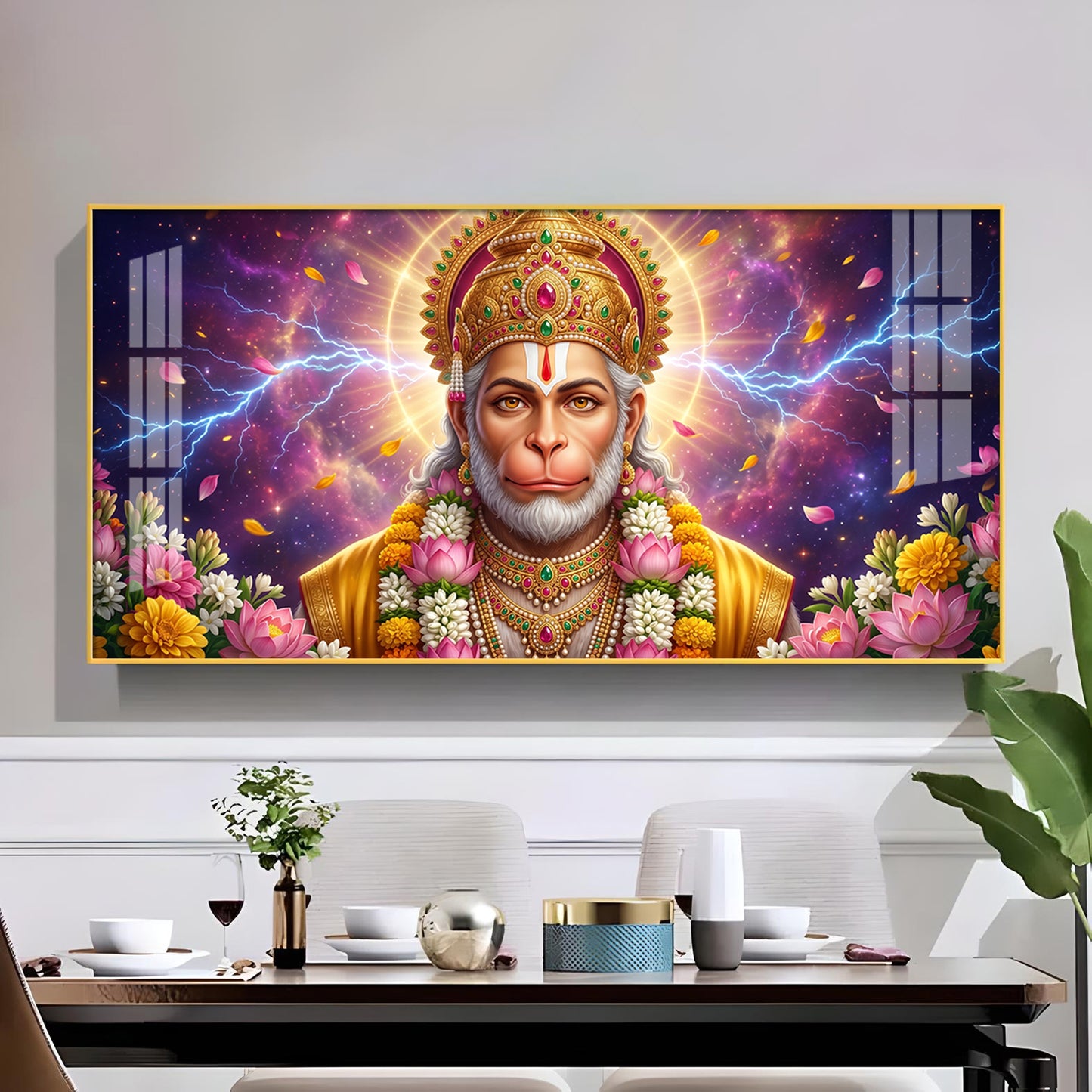 Hanuman Ji Glass Finish Horizontal Wall Art