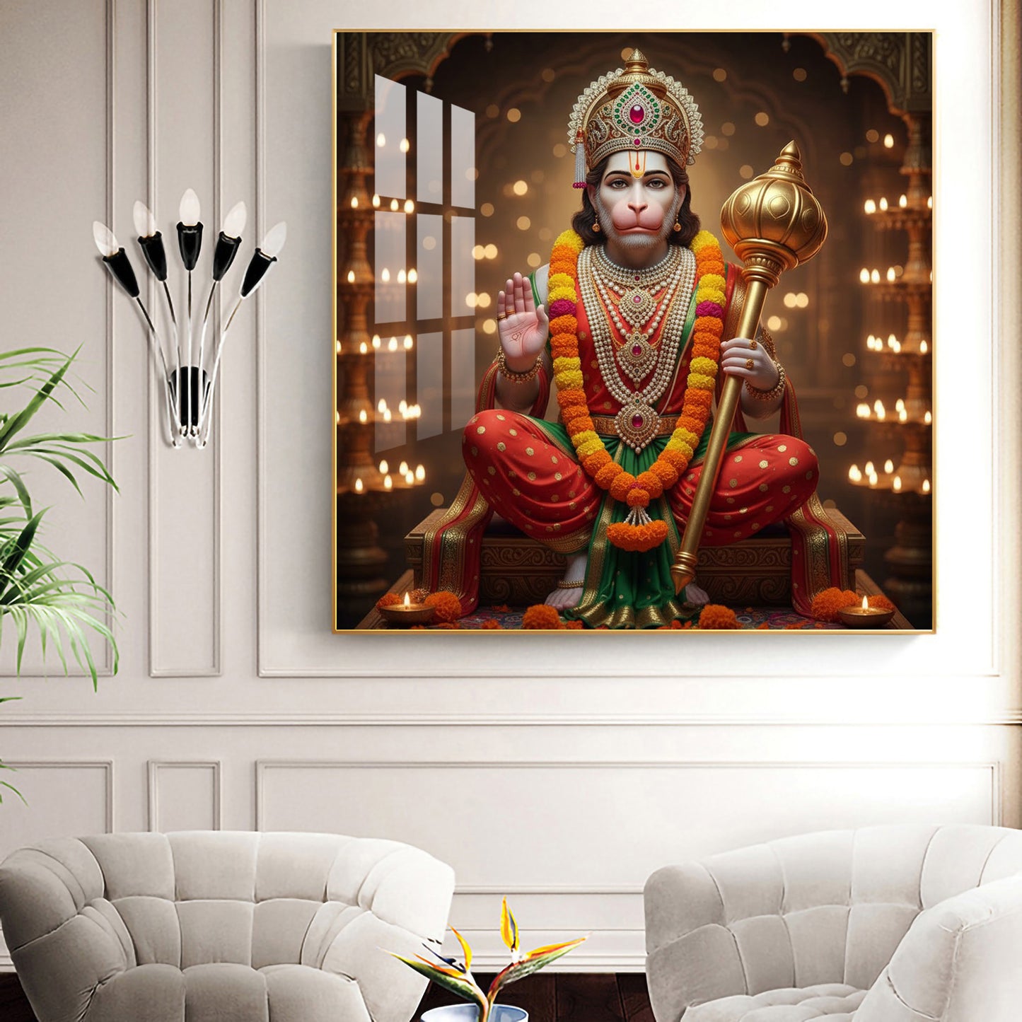 Pavan Putra Hanuman Ji Glass Finish Square Wall Art