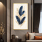 Blue & Metallic Gold Feathers Glass Finish Vertical Wall Art
