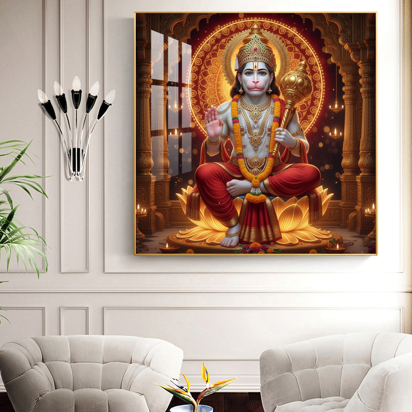 Ram Bhakt Hanuman Glass Finish Square Wall Art