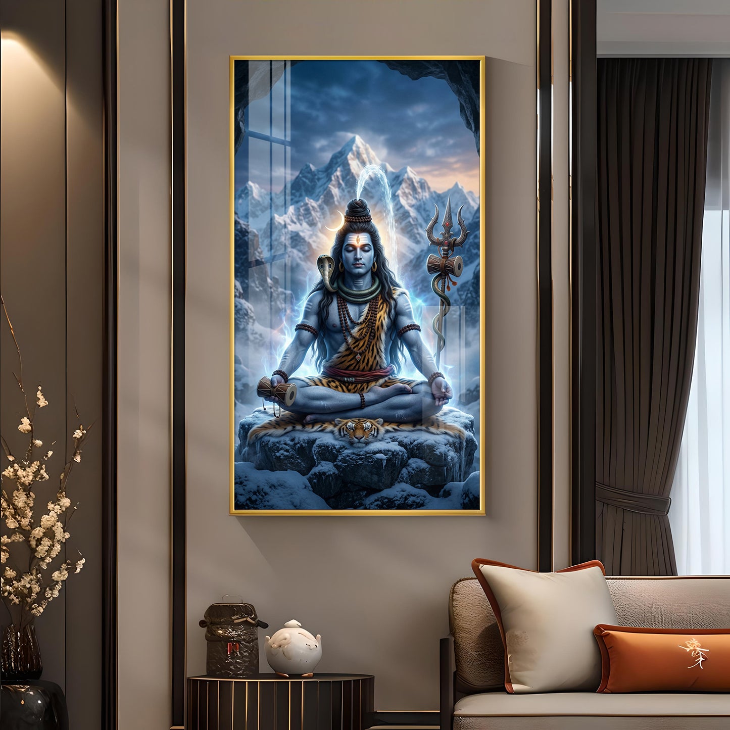 Hindu lord Shiv Glass Finish Vertical Wall Art